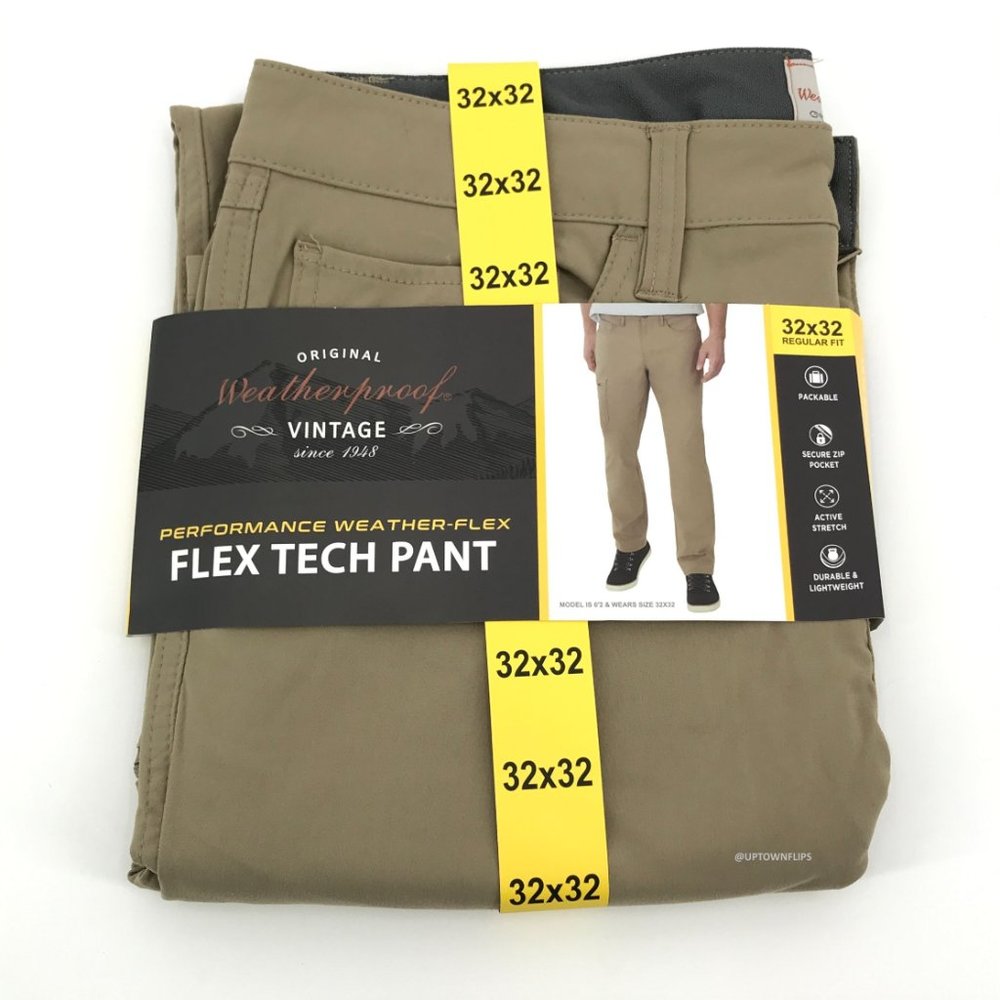 Weatherproof Vintage Mens Tech Pants 32x32 Brown Khaki Regular Fit Flex Packable
